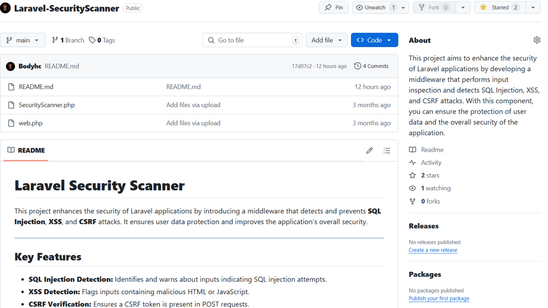 Laravel Security Scanner project screenshot